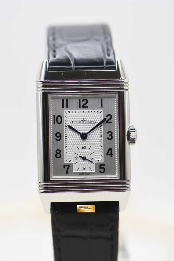 JAEGER Le-COULTRE REVERSO MONOFACE SMALL SECONDS STEEL LEATHER SILVER MANUAL Q3858520 (MINT)