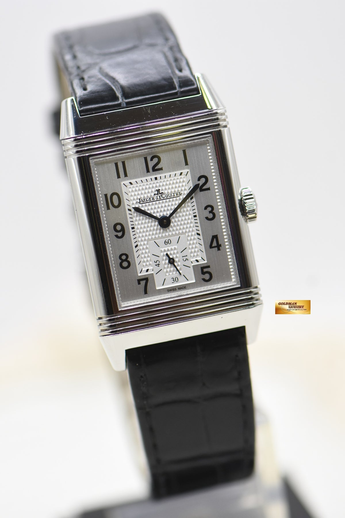 JAEGER Le-COULTRE REVERSO MONOFACE SMALL SECONDS STEEL LEATHER SILVER MANUAL Q3858520 (MINT)