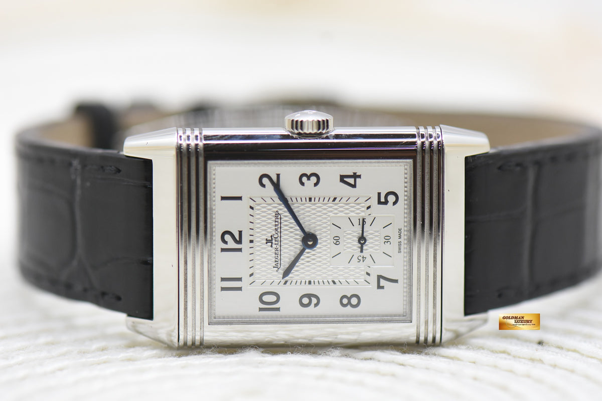 JAEGER Le-COULTRE REVERSO MONOFACE SMALL SECONDS STEEL LEATHER SILVER MANUAL Q3858520 (MINT)