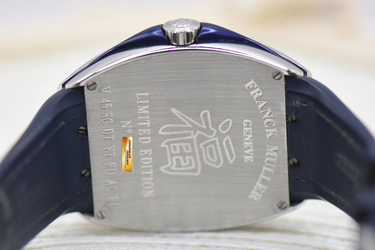 FRANCK MULLER VANGUARD “FU” EDITION YACHTING BLUE IN STRAP AUTOMATIC V45SCDT (MINT)