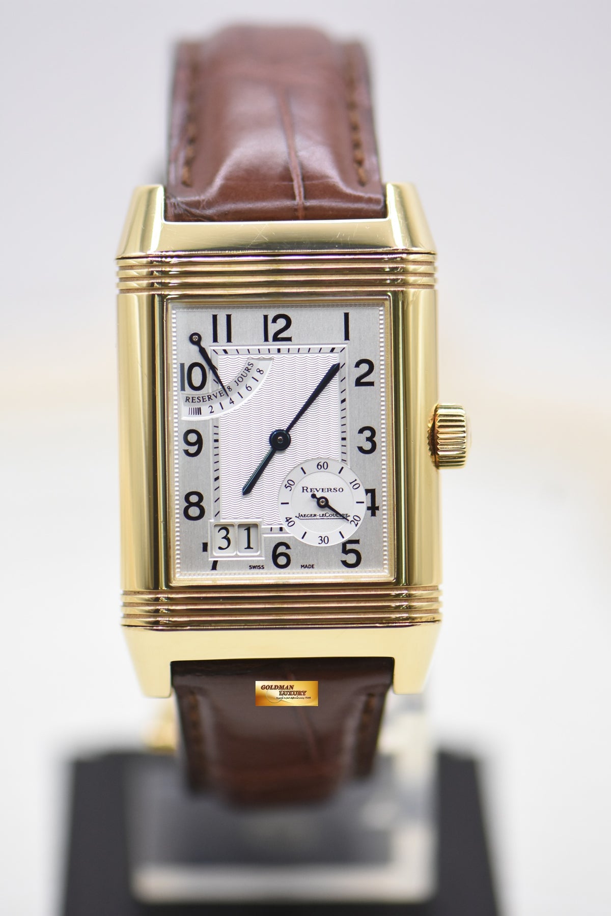 JLC REVERSO GRANDE DATE 8 DAYS POWER RESERVE 18K YELLOW GOLD MANUAL WINDING Q3001420 (MINT)