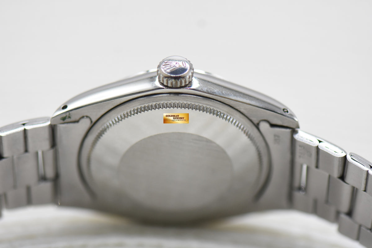 ROLEX OYSTER PERPETUAL DATE 34mm STEEL IN BRACELET AGED BLUE DIAL 1500 (VINTAGE)