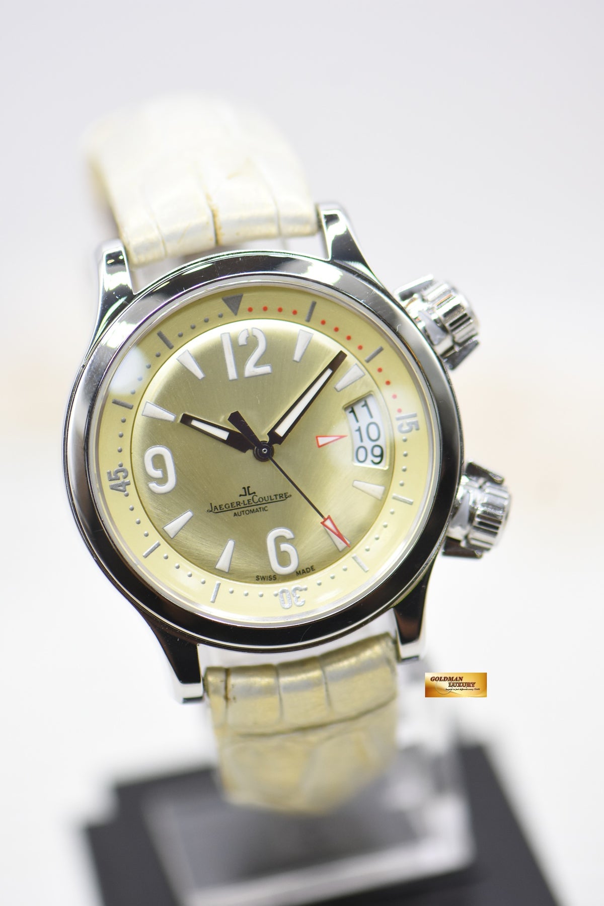 JLC MASTER COMPRESSOR 37mm YELLOW DIAL STEEL IN LEATHER STRAP AUTOMATIC Q1728460 (MINT)
