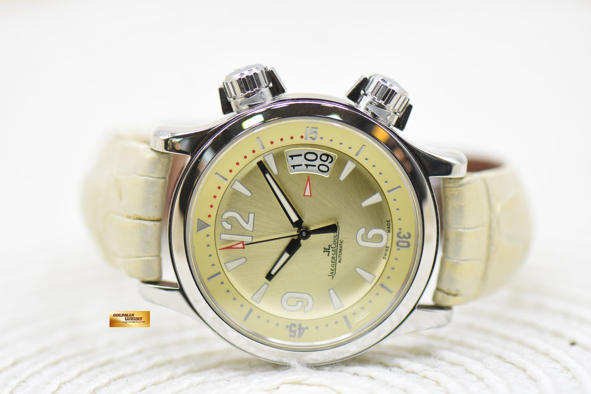 JLC MASTER COMPRESSOR 37mm YELLOW DIAL STEEL IN LEATHER STRAP AUTOMATIC Q1728460 (MINT)
