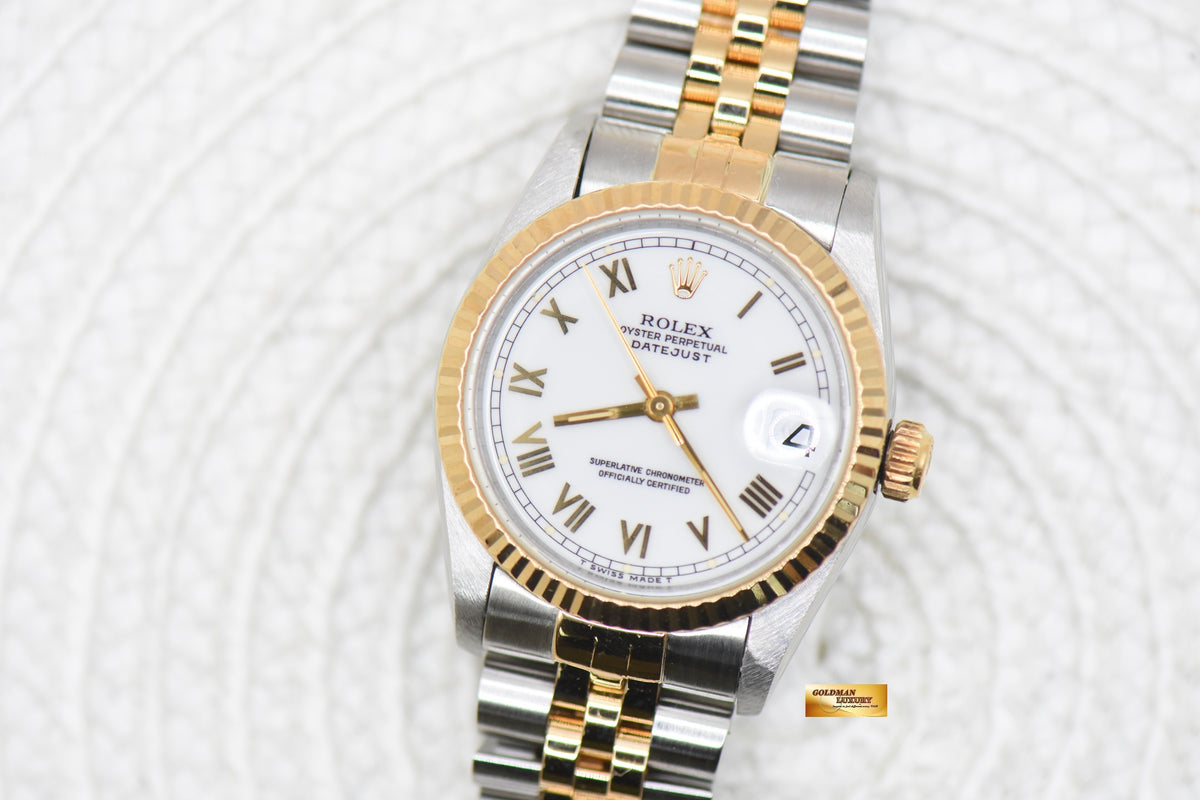 ROLEX OYSTER DATEJUST 31mm HALF-GOLD IN JUBILEE BRACELET WHITE ROMAN DIAL 68273 (MINT)