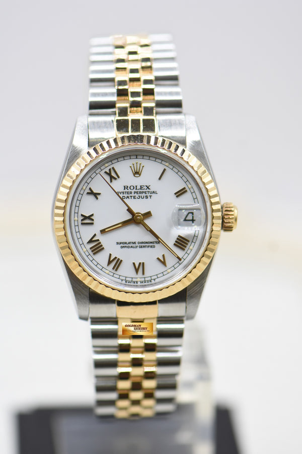 ROLEX OYSTER DATEJUST 31mm HALF-GOLD IN JUBILEE BRACELET WHITE ROMAN DIAL 68273 (MINT)