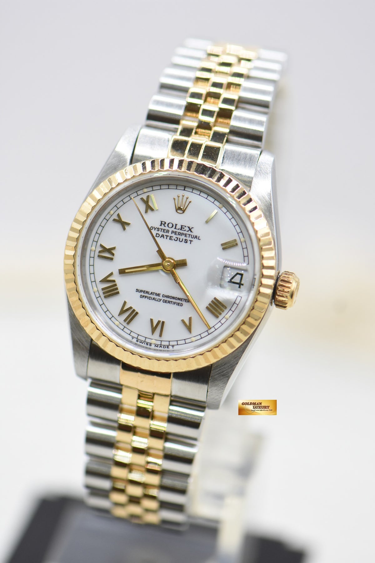 ROLEX OYSTER DATEJUST 31mm HALF-GOLD IN JUBILEE BRACELET WHITE ROMAN DIAL 68273 (MINT)