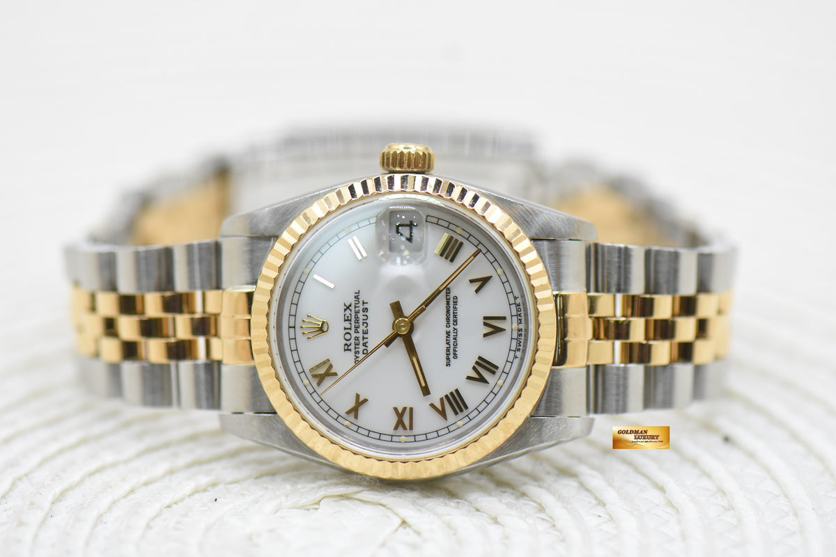 ROLEX OYSTER DATEJUST 31mm HALF-GOLD IN JUBILEE BRACELET WHITE ROMAN DIAL 68273 (MINT)