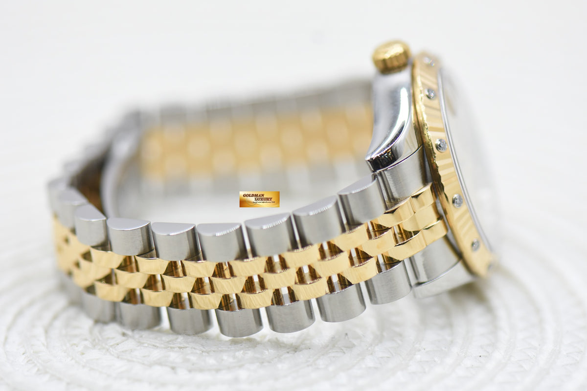ROLEX OYSTER PERPETUAL DATEJUST 31mm GOLD SUNDUST DIAL HALF-GOLD JUBILEE IN BRACELET ORIGINAL DIAMOND BEZEL 178313 (MINT)