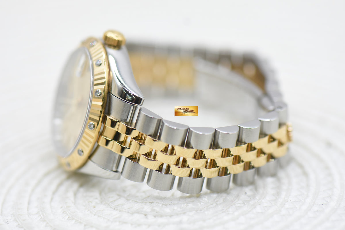 ROLEX OYSTER PERPETUAL DATEJUST 31mm GOLD SUNDUST DIAL HALF-GOLD JUBILEE IN BRACELET ORIGINAL DIAMOND BEZEL 178313 (MINT)
