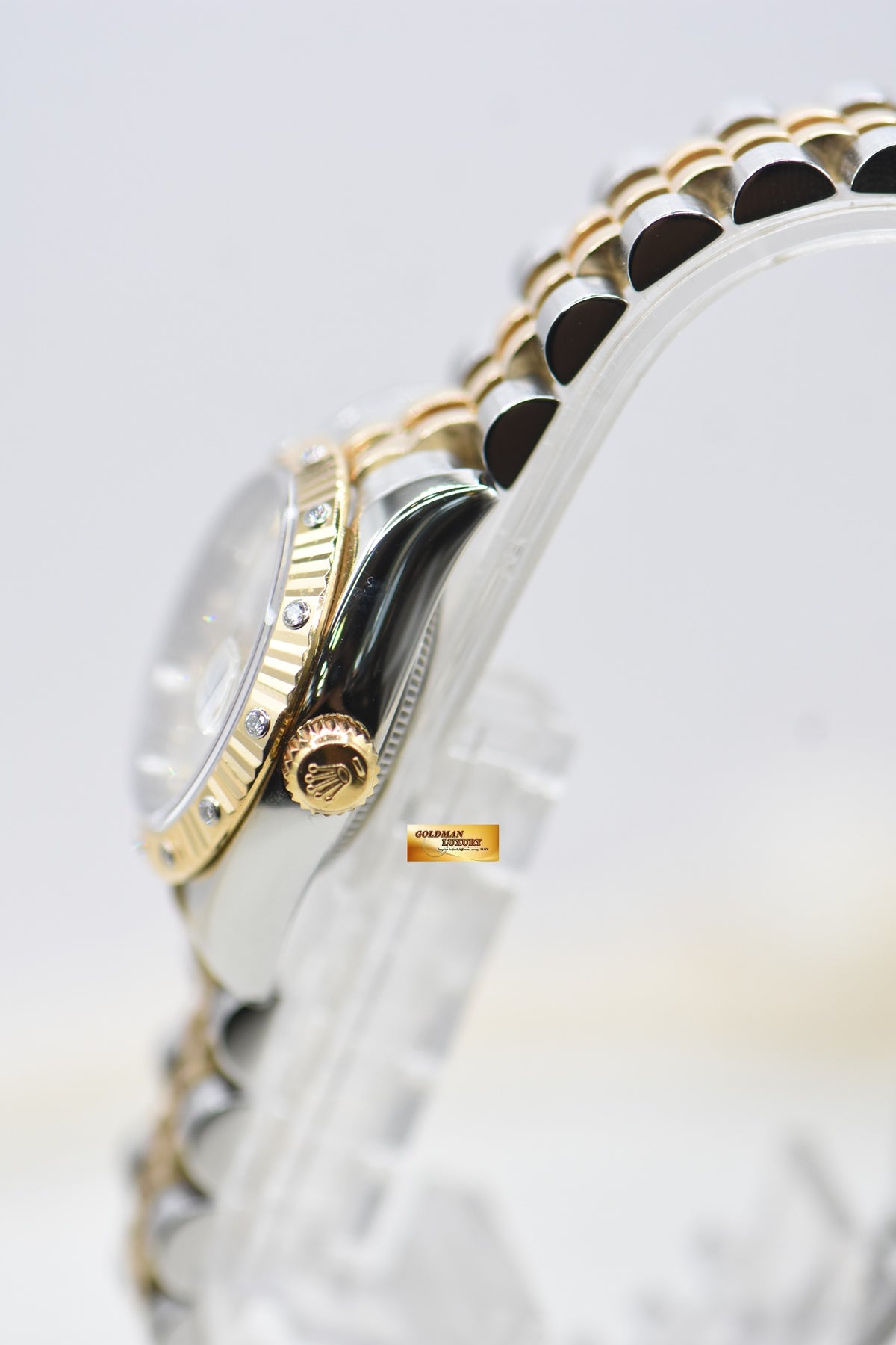 ROLEX OYSTER PERPETUAL DATEJUST 26mm SILVER DIAMOND DIAL HALF-GOLD JUBILEE IN BRACELET ORIGINAL DIAMOND BEZEL 179313 (MINT)