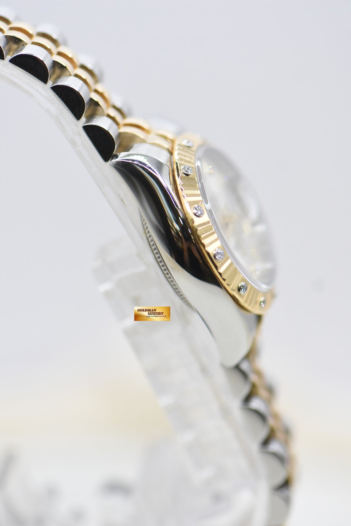 ROLEX OYSTER PERPETUAL DATEJUST 26mm SILVER DIAMOND DIAL HALF-GOLD JUBILEE IN BRACELET ORIGINAL DIAMOND BEZEL 179313 (MINT)