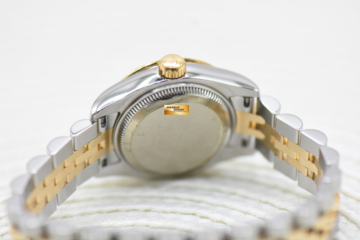 ROLEX OYSTER PERPETUAL DATEJUST 26mm SILVER DIAMOND DIAL HALF-GOLD JUBILEE IN BRACELET ORIGINAL DIAMOND BEZEL 179313 (MINT)