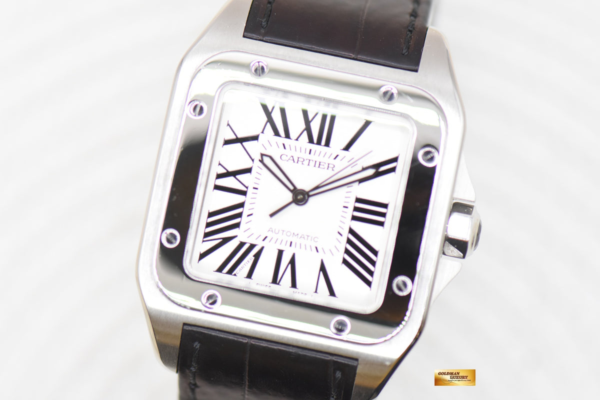 [SOLD] CARTIER SANTOS 100 XL STEEL IN LEATHER STRAP AUTOMATIC W20073X8 (MINT)