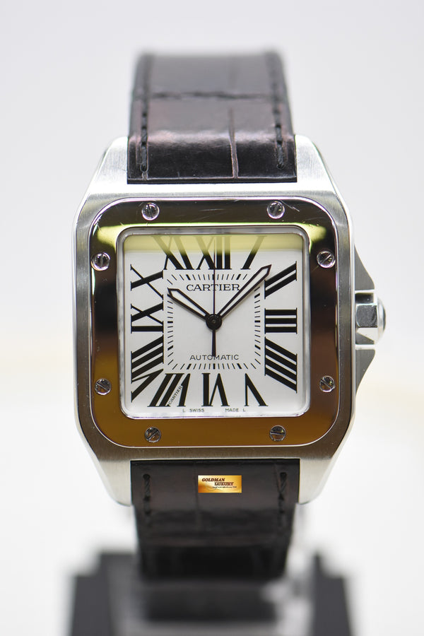 [SOLD] CARTIER SANTOS 100 XL STEEL IN LEATHER STRAP AUTOMATIC W20073X8 (MINT)