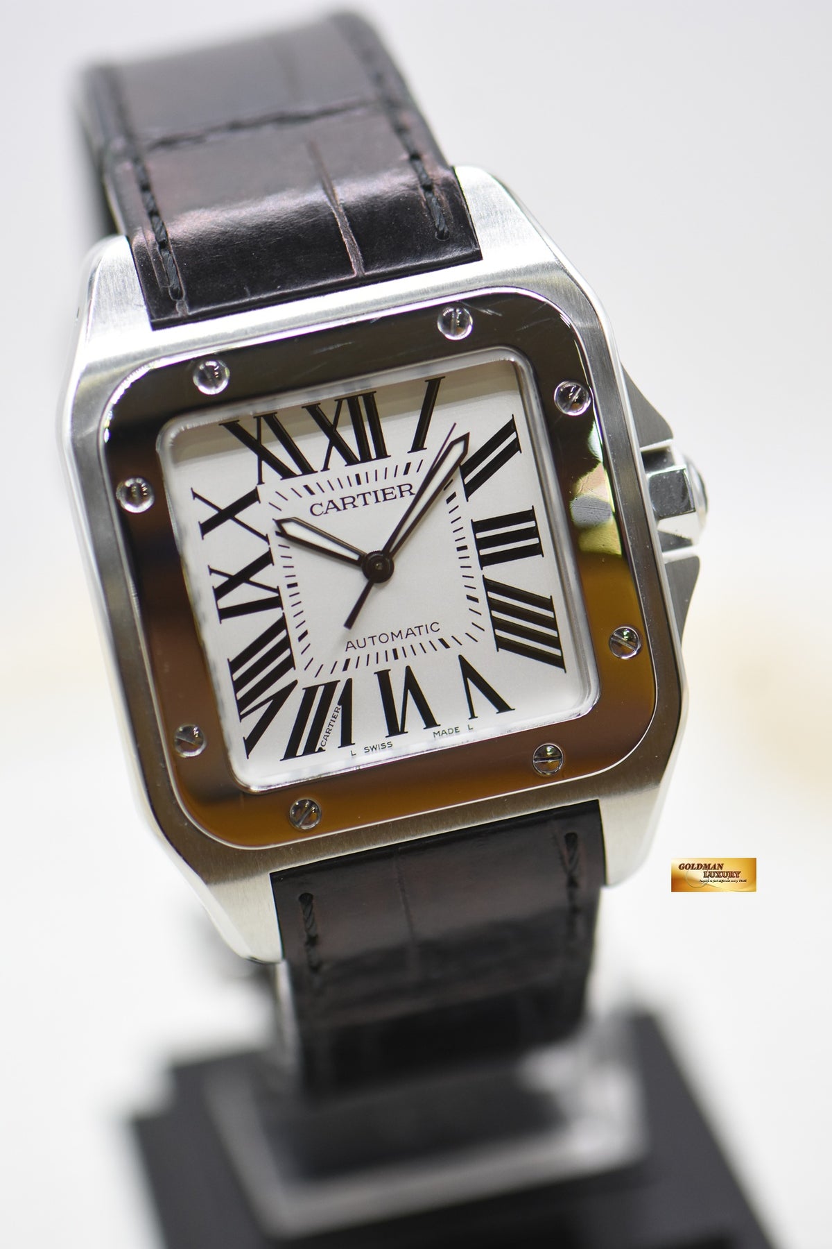 [SOLD] CARTIER SANTOS 100 XL STEEL IN LEATHER STRAP AUTOMATIC W20073X8 (MINT)