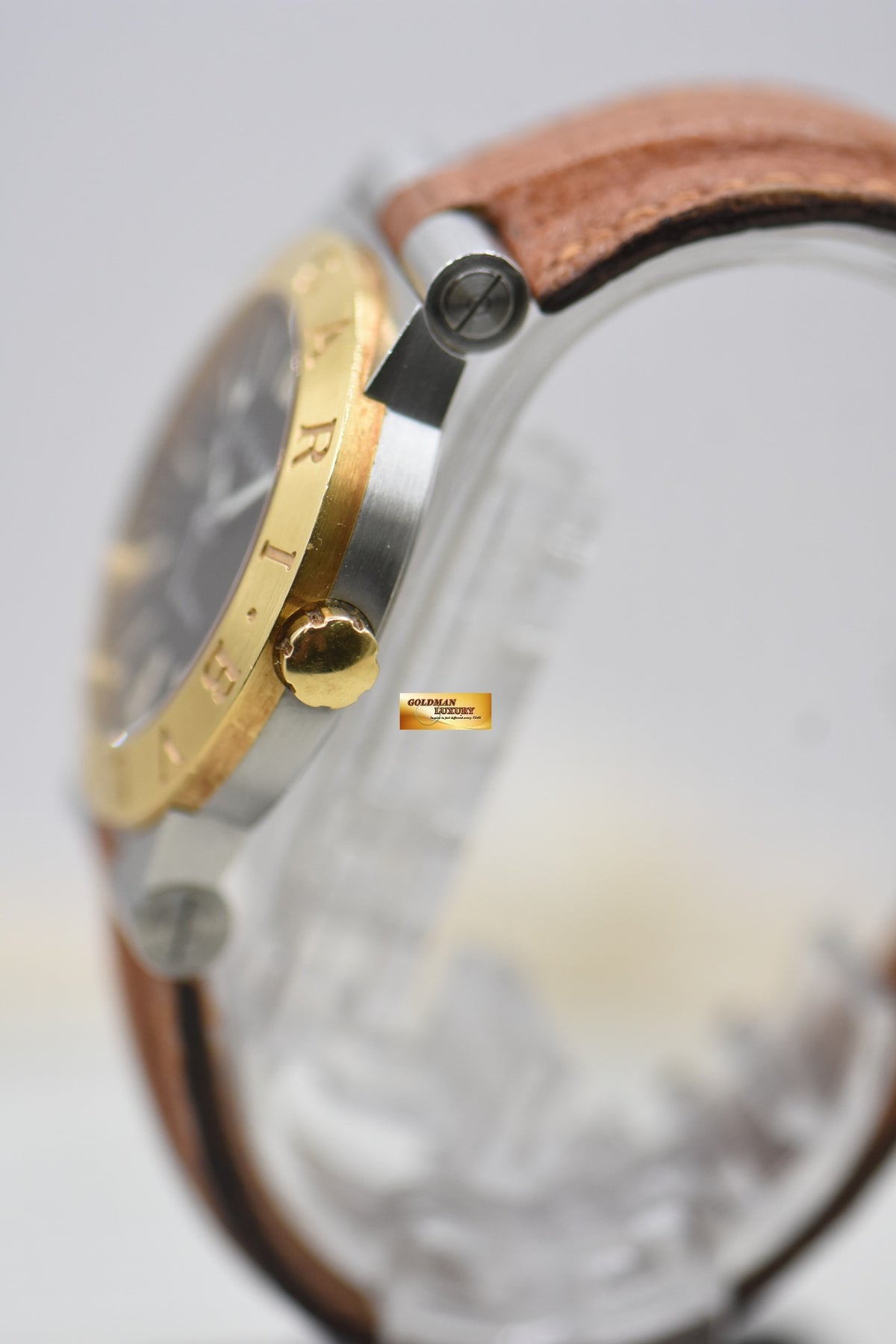 BVLGARI DIAGONO 35mm HALF-GOLD LEATHER STRAP BLACK LC35SG (MINT)