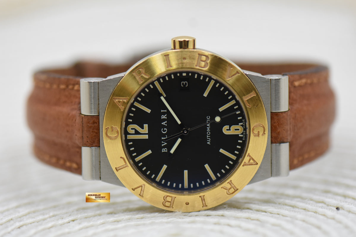 BVLGARI DIAGONO 35mm HALF-GOLD LEATHER STRAP BLACK LC35SG (MINT)