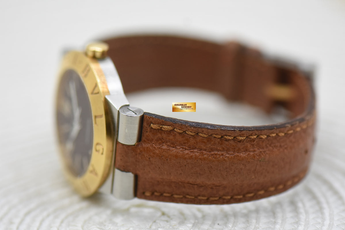 BVLGARI DIAGONO 35mm HALF-GOLD LEATHER STRAP BLACK LC35SG (MINT)