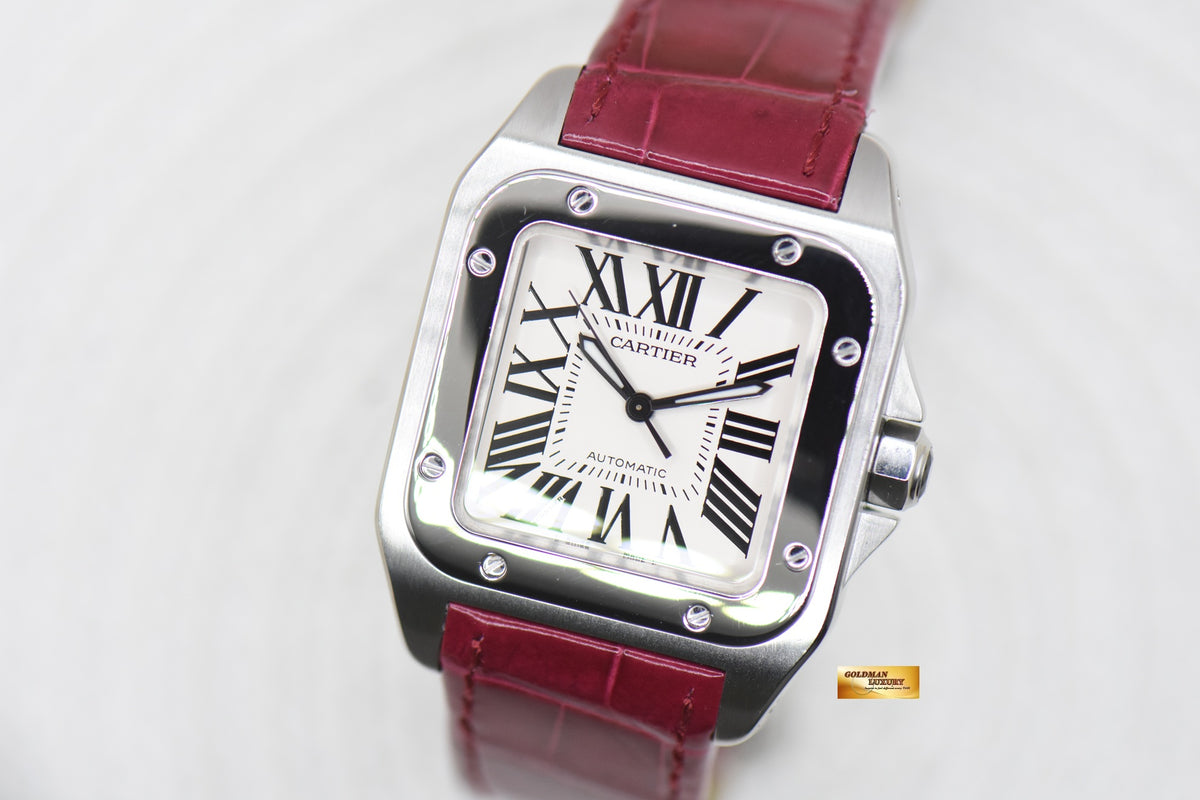 CARTIER SANTOS 100 MIDSIZE STEEL IN LEATHER STRAP AUTOMATIC 2878 (LNIB)