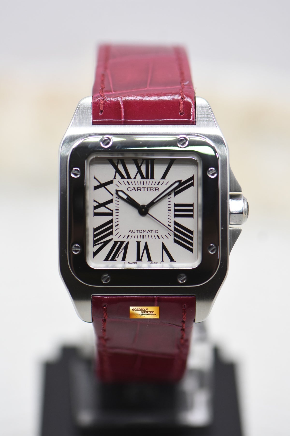 CARTIER SANTOS 100 MIDSIZE STEEL IN LEATHER STRAP AUTOMATIC 2878 (LNIB)