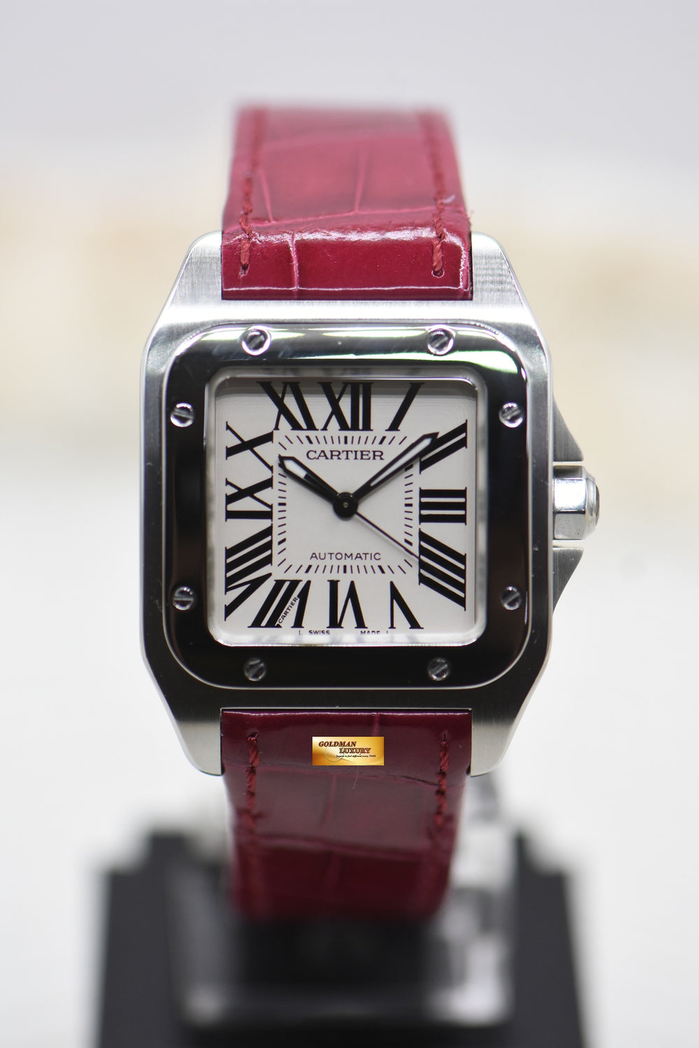 CARTIER SANTOS 100 MIDSIZE STEEL IN LEATHER STRAP AUTOMATIC 2878 (LNIB)