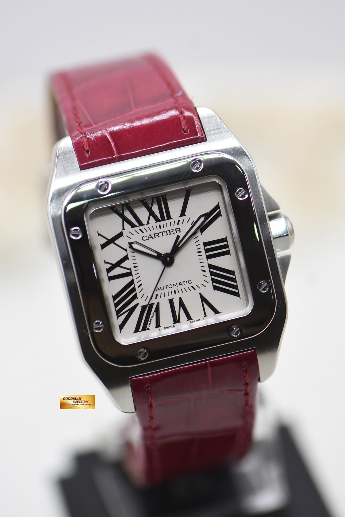 CARTIER SANTOS 100 MIDSIZE STEEL IN LEATHER STRAP AUTOMATIC 2878 (LNIB)