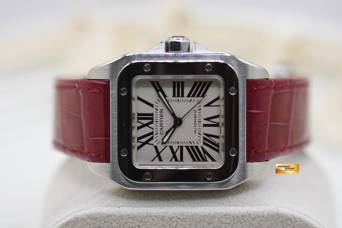 CARTIER SANTOS 100 MIDSIZE STEEL IN LEATHER STRAP AUTOMATIC 2878 (LNIB)