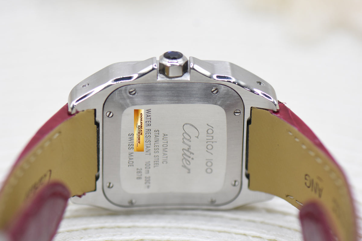 CARTIER SANTOS 100 MIDSIZE STEEL IN LEATHER STRAP AUTOMATIC 2878 (LNIB)