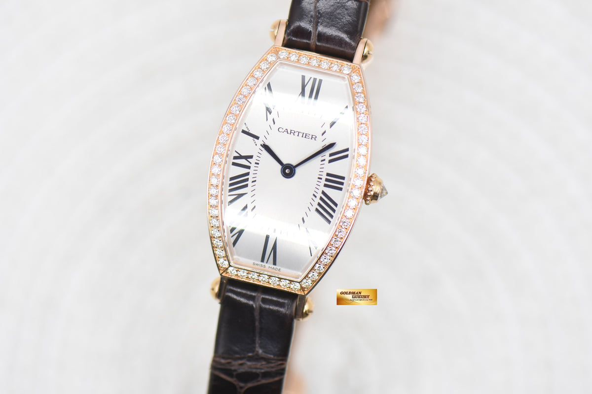 CARTIER TONNEAU-SHAPED LADIES ROSE GOLD DIAMOND MANUAL WE400331 (MINT)