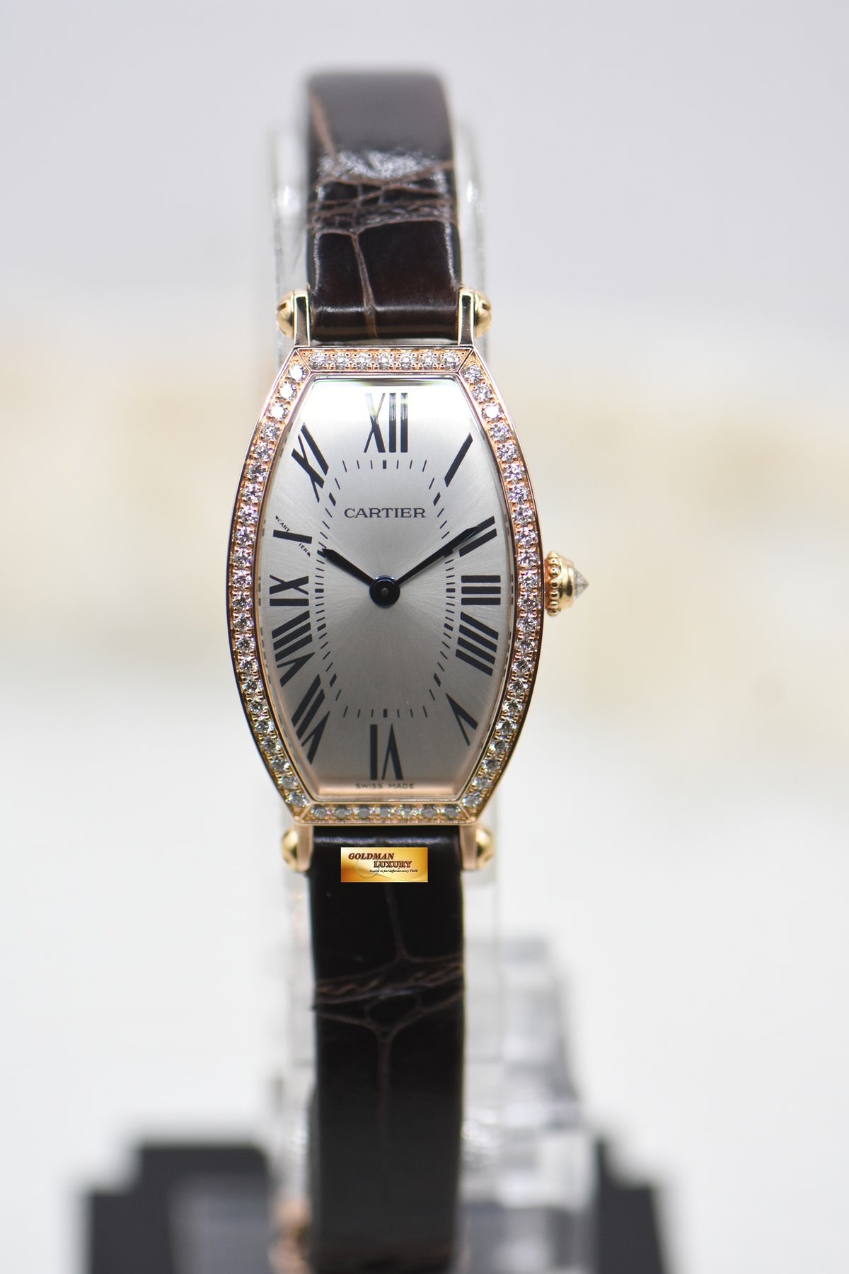CARTIER TONNEAU-SHAPED LADIES ROSE GOLD DIAMOND MANUAL WE400331 (MINT)
