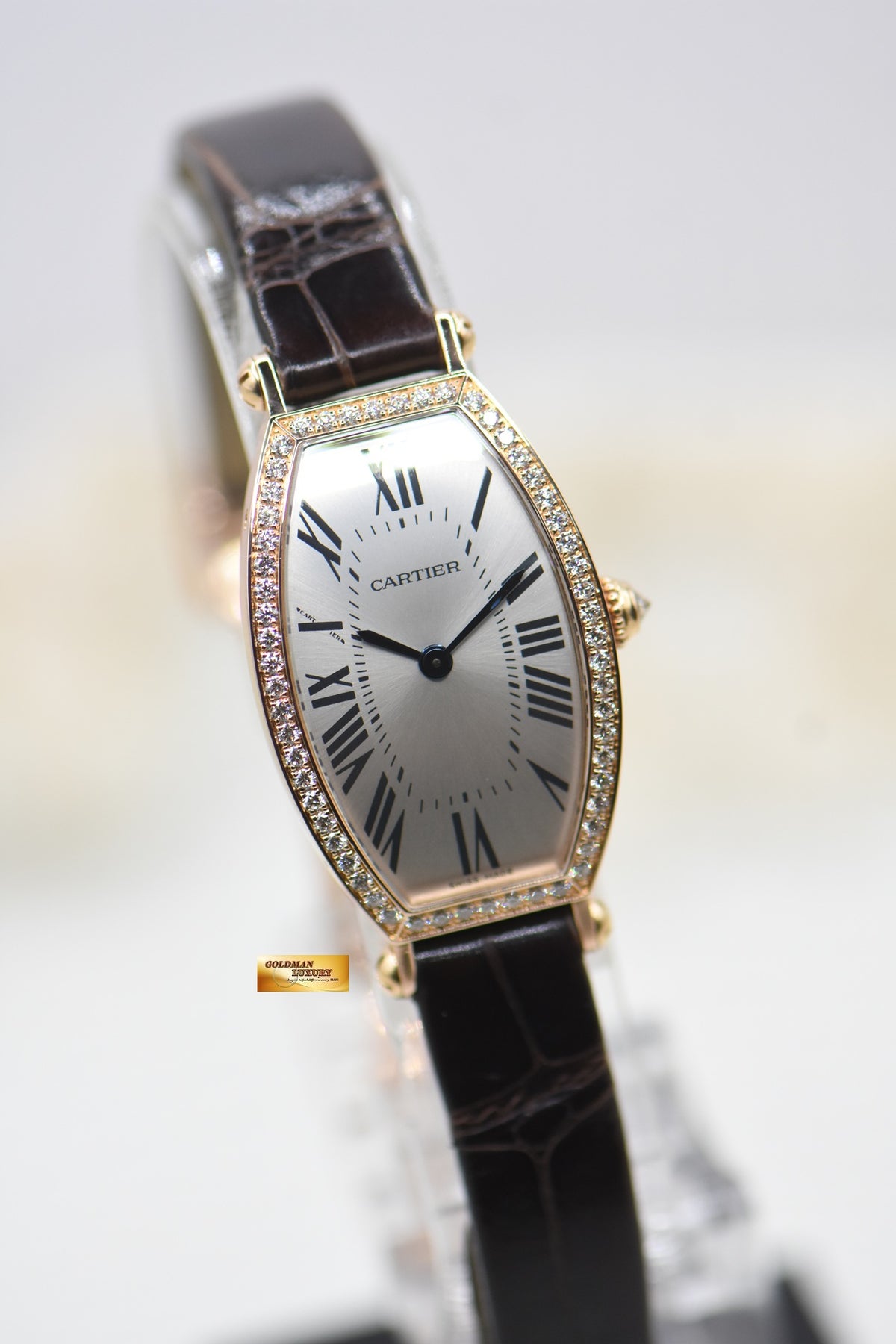 CARTIER TONNEAU-SHAPED LADIES ROSE GOLD DIAMOND MANUAL WE400331 (MINT)