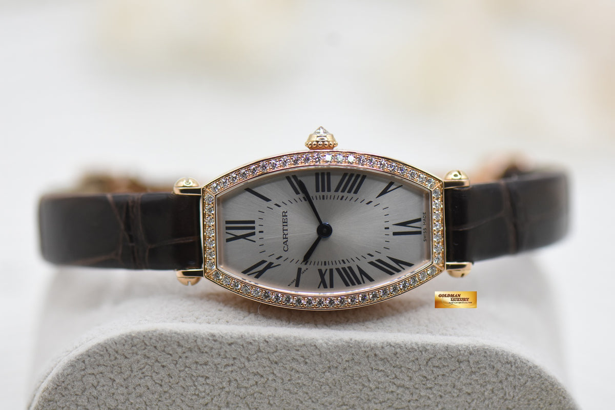 CARTIER TONNEAU-SHAPED LADIES ROSE GOLD DIAMOND MANUAL WE400331 (MINT)