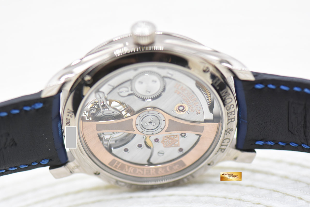 H MOSER & CIE ENDEAVOUR TOURBILLION 40mm WHITE GOLD IN LEATHER STRAP FALCON EYE DIAL 1804-0222 (NEW-UNWORN)