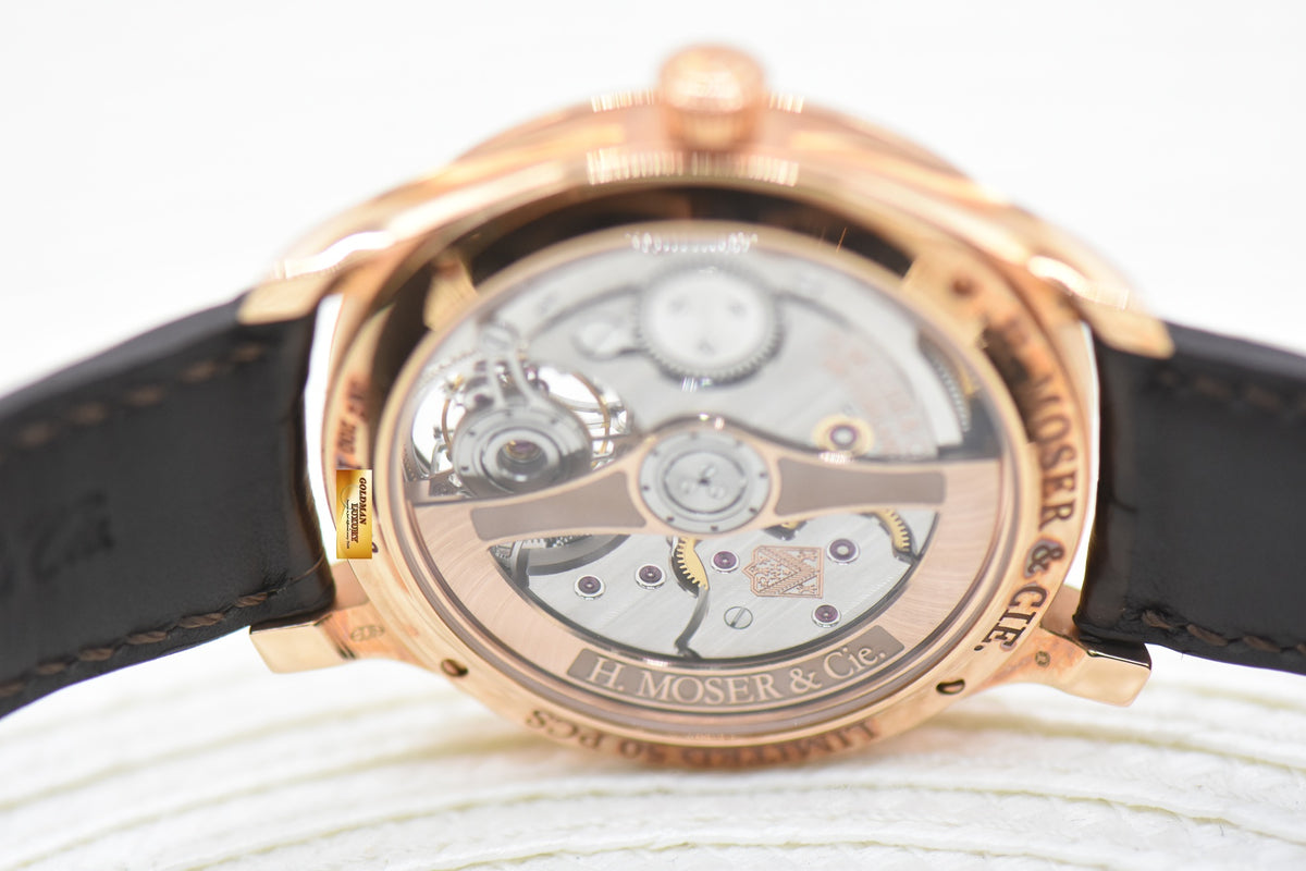 H MOSER & CIE ENDEAVOUR TOURBILLION 40mm ROSE GOLD IN LEATHER STRAP OX’s EYE DIAL 1804-0222 (NEW-UNWORN)