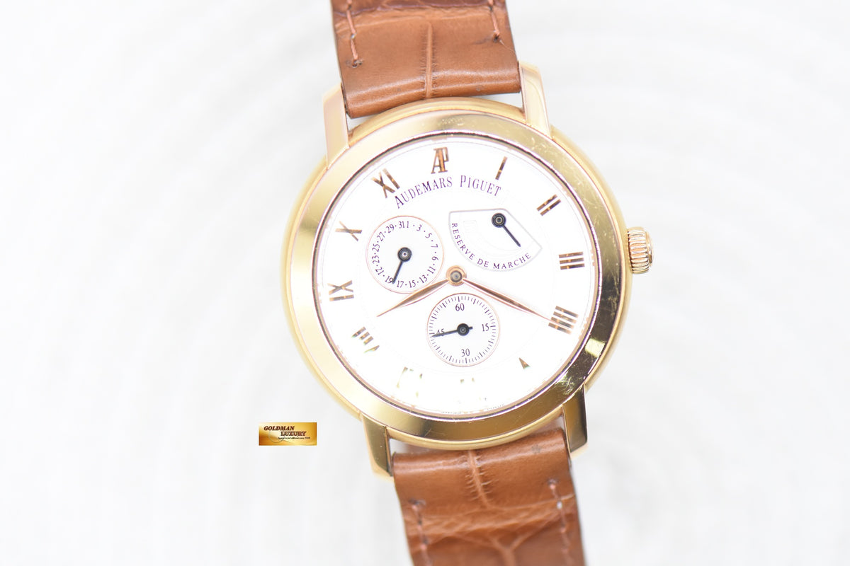 AP JULES AUDEMARS POWER RESERVE 36mm ROSE GOLD IN LEATHER STRAP MANUAL 25955OR (MINT)