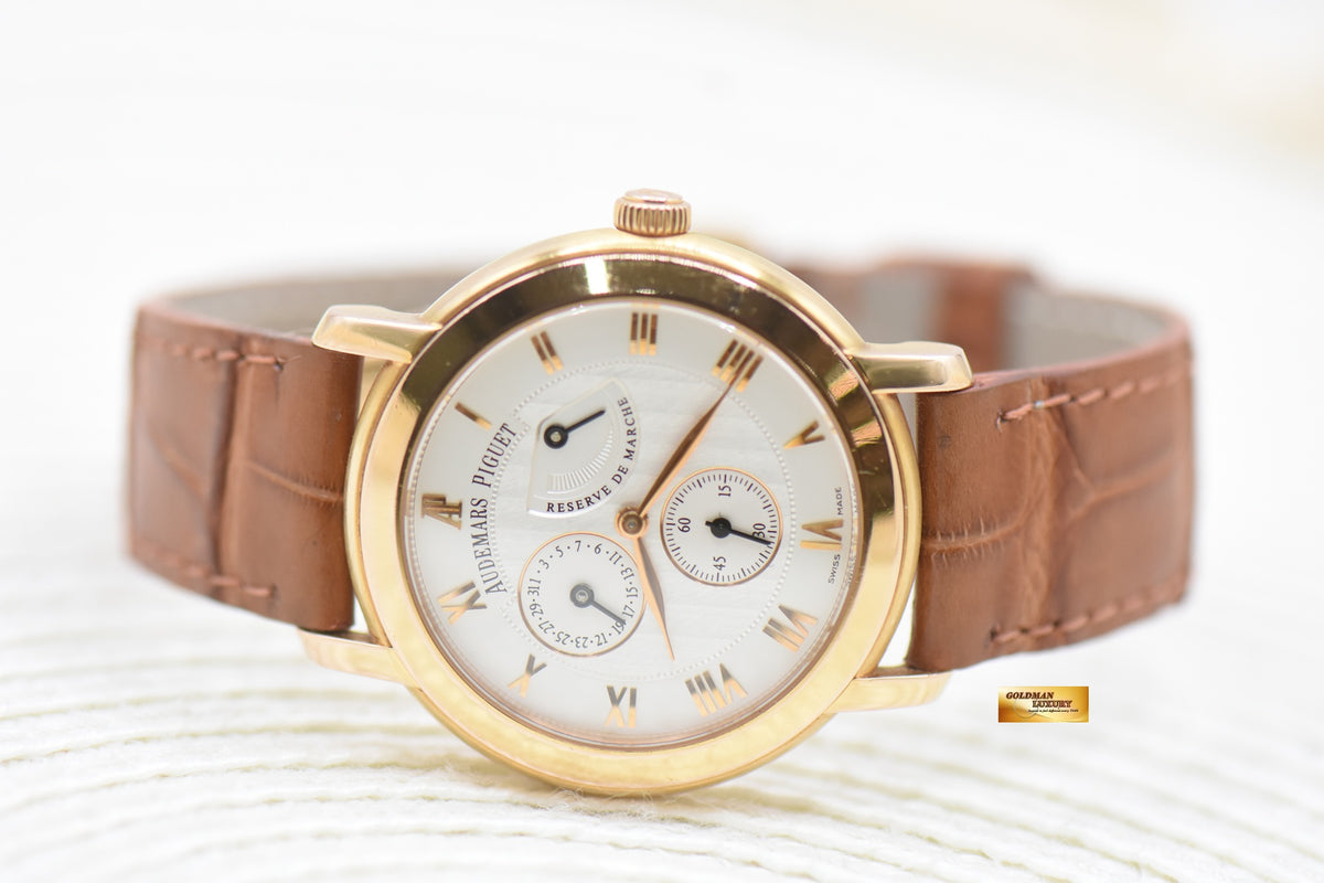 AP JULES AUDEMARS POWER RESERVE 36mm ROSE GOLD IN LEATHER STRAP MANUAL 25955OR (MINT)