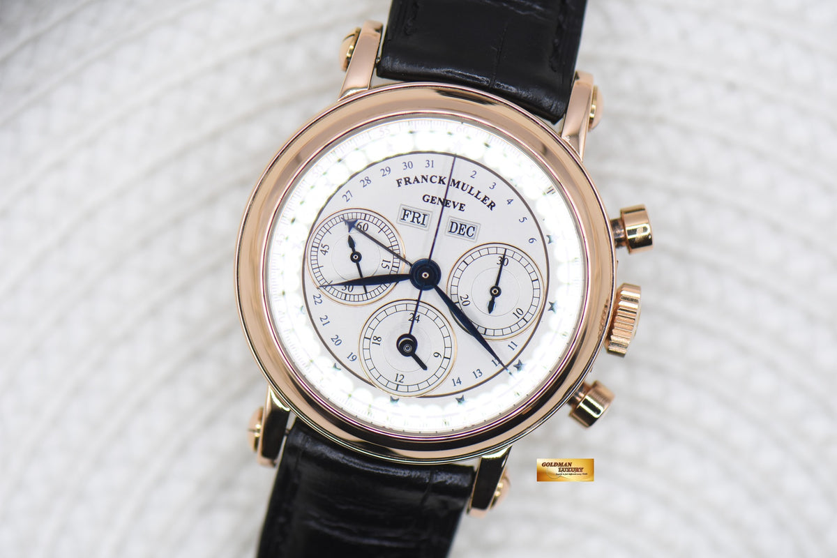 FRANCK MULLER TRIPLE CALENDAR CHRONOGRAPH 36mm YELLOW GOLD IN LEATHER STRAP MANUAL WINDING 7000 CC MC 36 (MINT)
