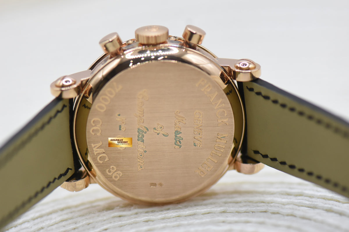 FRANCK MULLER TRIPLE CALENDAR CHRONOGRAPH 36mm YELLOW GOLD IN LEATHER STRAP MANUAL WINDING 7000 CC MC 36 (MINT)