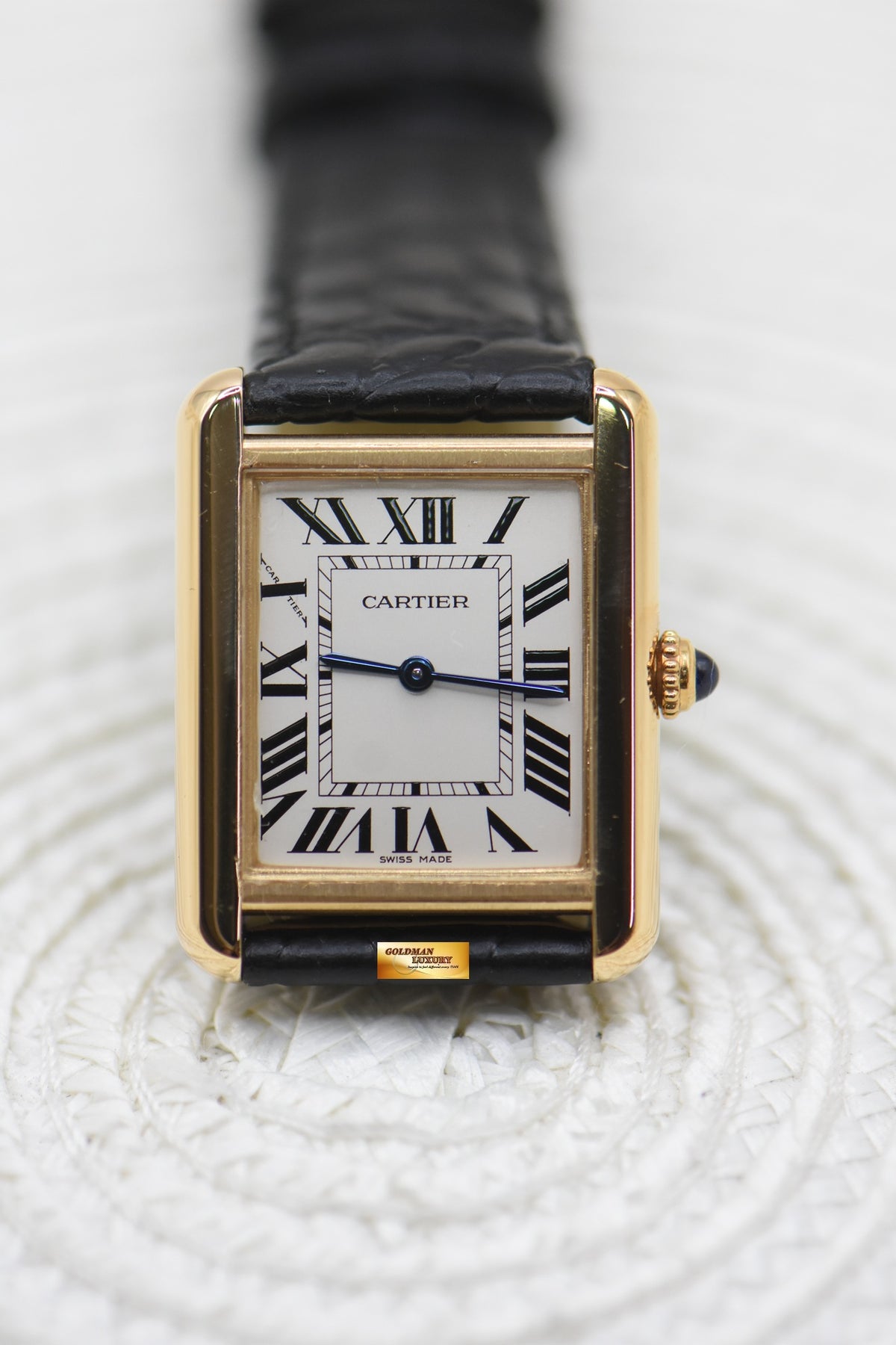 CARTIER TANK SOLO LADIES YELLOW GOLD IN LEATHER STRAP QUARTZ W5200002 (MINT)