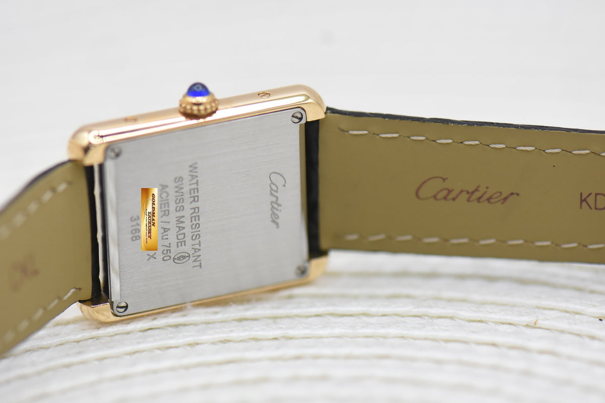 CARTIER TANK SOLO LADIES YELLOW GOLD IN LEATHER STRAP QUARTZ W5200002 (MINT)