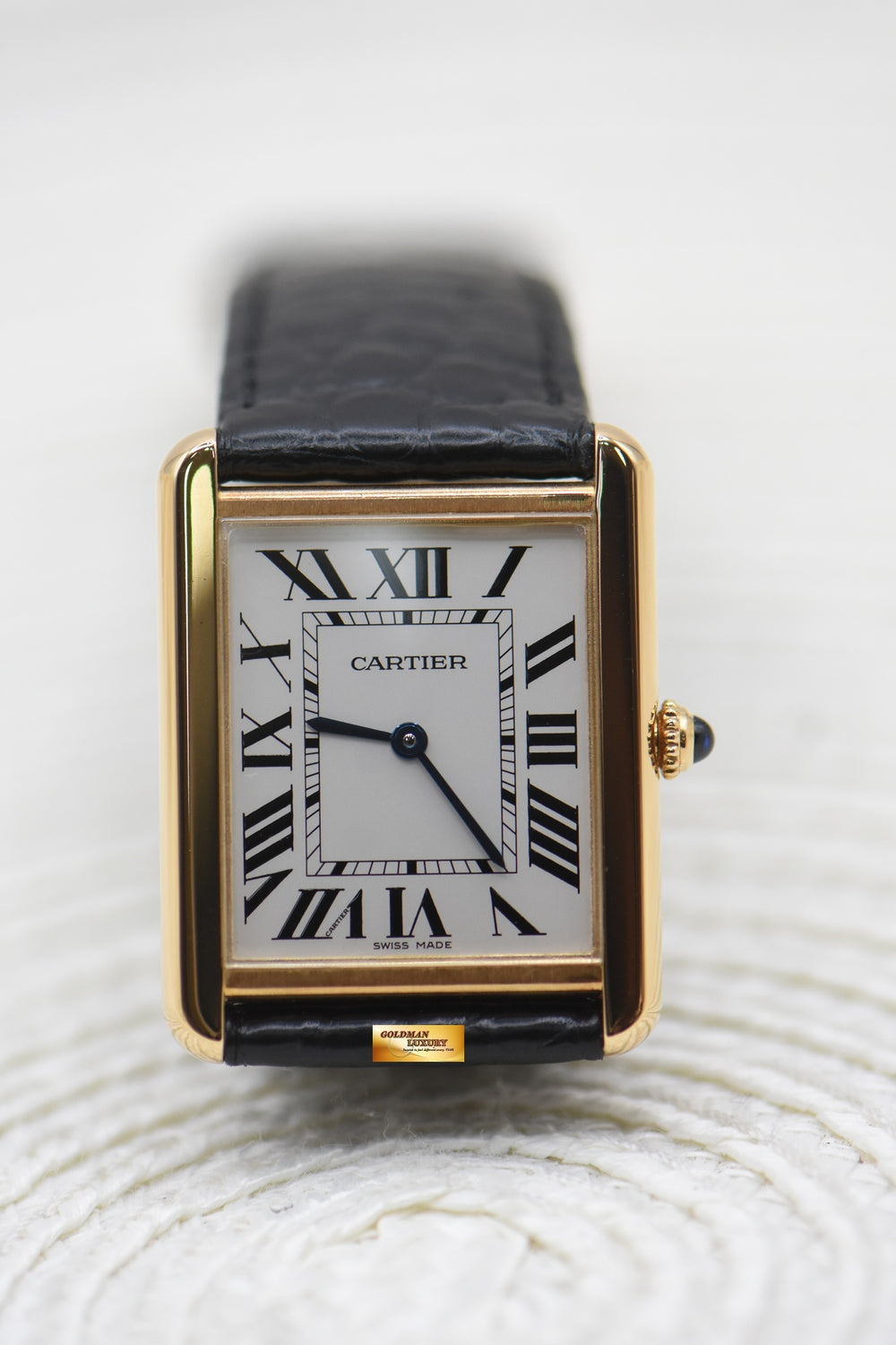 CARTIER TANK SOLO LARGE YELLOW GOLD IN LEATHER STRAP QUARTZ W5200004 (MINT)