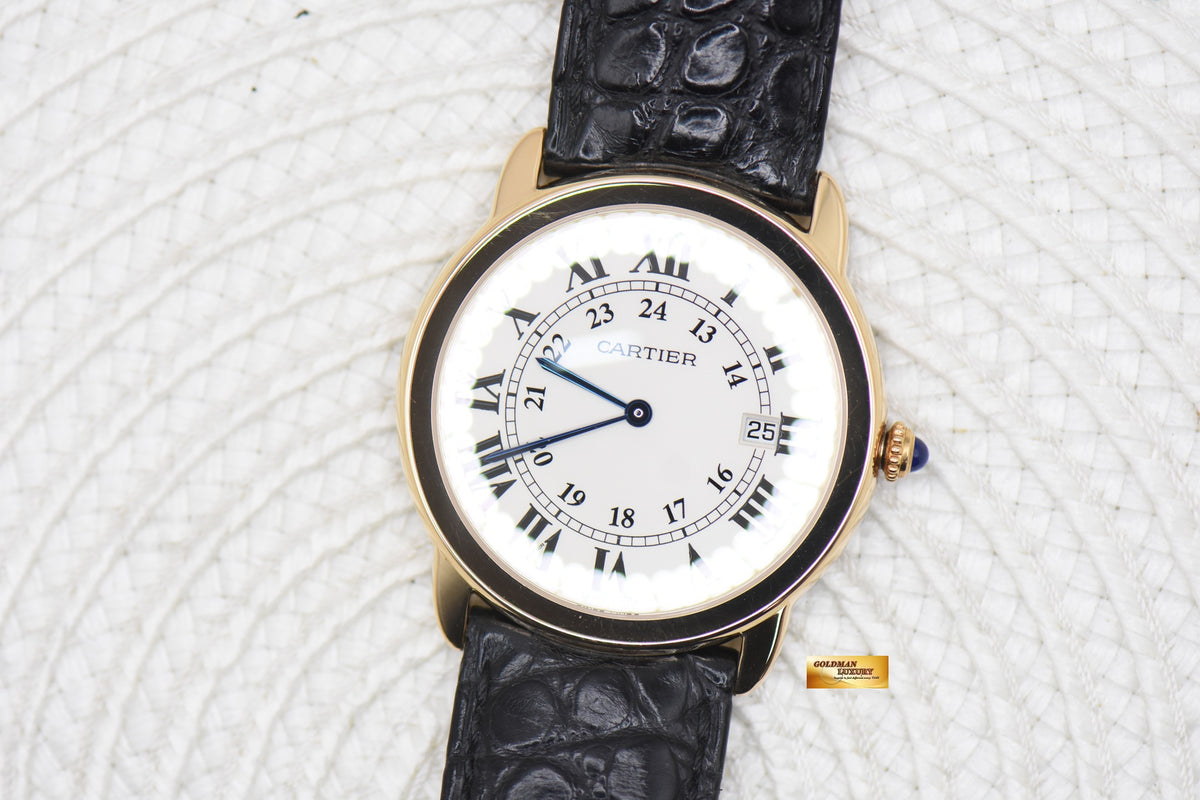 CARTIER RONDE SOLO 36mm YELLOW GOLD IN LEATHER STRAP QUARTZ W6700455 (MINT)
