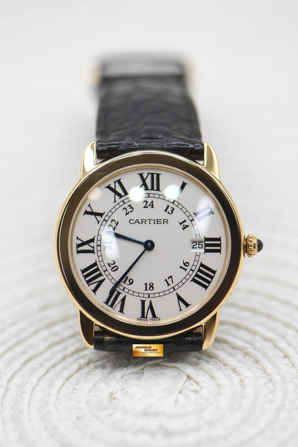 CARTIER RONDE SOLO 36mm YELLOW GOLD IN LEATHER STRAP QUARTZ W6700455 (MINT)