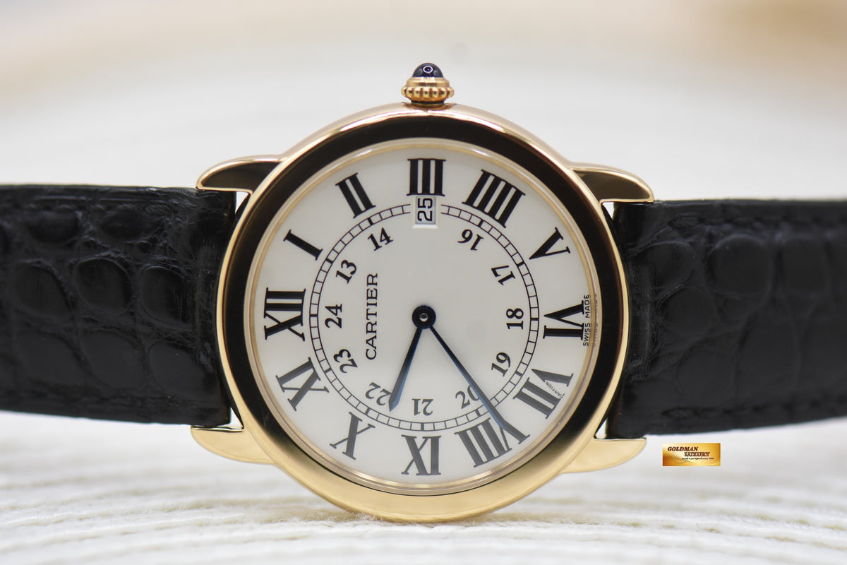 CARTIER RONDE SOLO 36mm YELLOW GOLD IN LEATHER STRAP QUARTZ W6700455 (MINT)