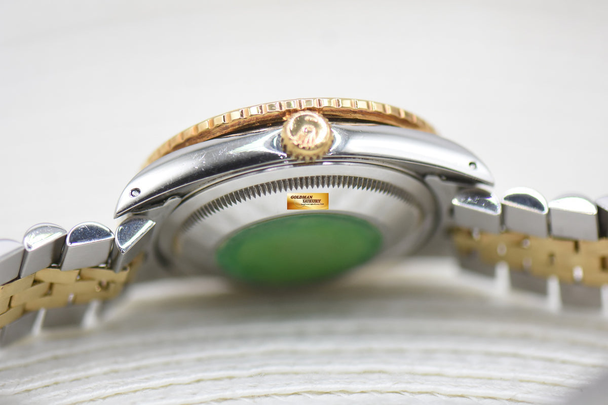 [SOLD] ROLEX OYSTER DATEJUST “THUNDERBIRD” 36mm HALF-GOLD JUBILEE BRACELET GOLD LINEN DIAL TURN-O-GRAPH BEZEL 16263 (MINT)