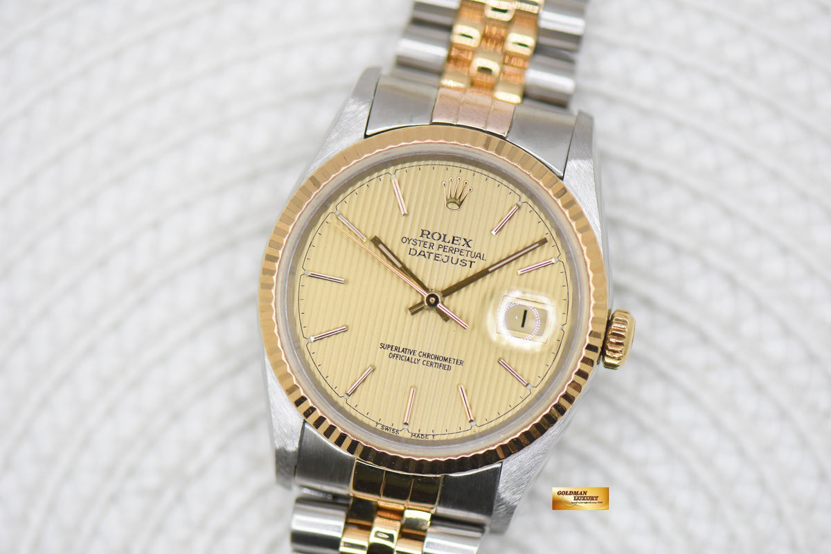 [SOLD] ROLEX OYSTER DATEJUST 36mm HALF-GOLD JUBILEE BRACELET GOLD TAPESTRY DIAL 16233 (MINT)