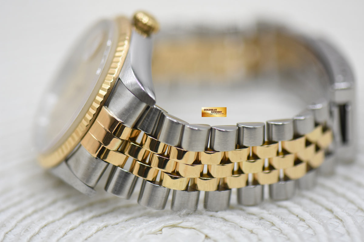 [SOLD] ROLEX OYSTER DATEJUST 36mm HALF-GOLD JUBILEE BRACELET GOLD TAPESTRY DIAL 16233 (MINT)