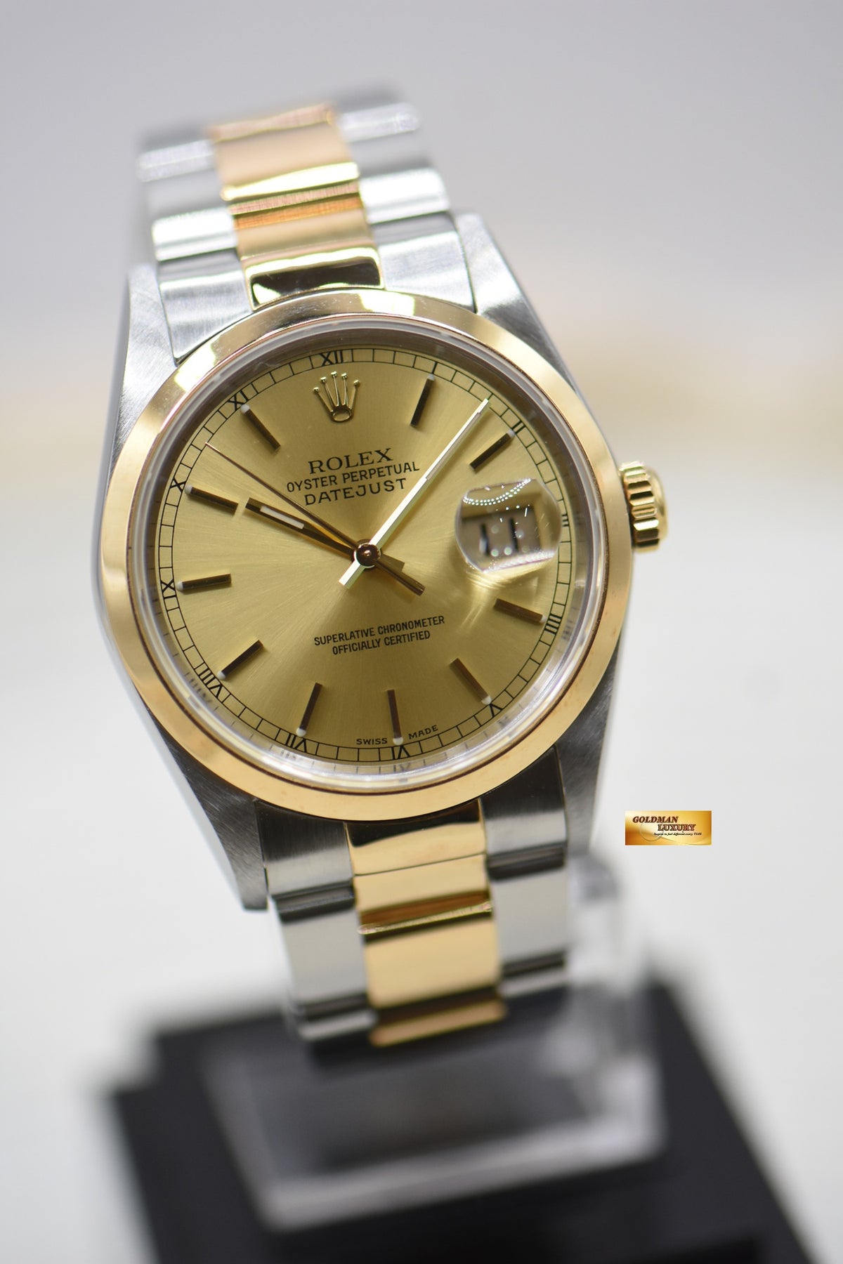 [SOLD] ROLEX OYSTER DATEJUST 36mm HALF-GOLD IN OYSTER BRACELET GOLD DIAL 16203 (MINT)