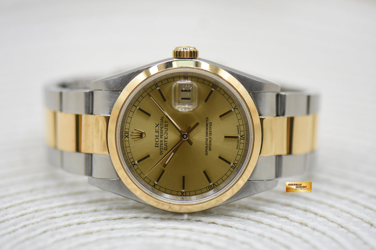 [SOLD] ROLEX OYSTER DATEJUST 36mm HALF-GOLD IN OYSTER BRACELET GOLD DIAL 16203 (MINT)